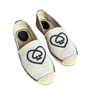 KATE SPADE Gwen Heart Spade Embroidered Espadrille Natural Linen Flat Size 7.5